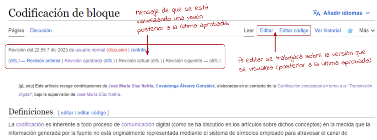 Figura 5: Visualización de la versión más actual (aún no aprobada) como paso previo a una nueva propuesta sobre la versión más actual.